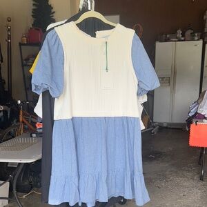 Elegant Blue and White Casual Dress